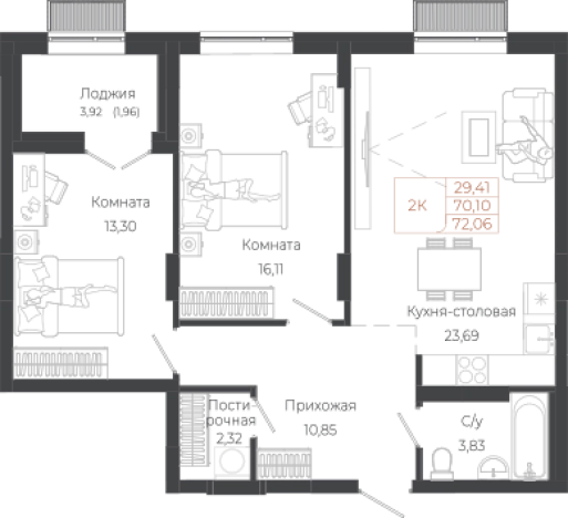 Купить двухкомнатную квартиру в новостройках на улице Южный тракт в Алтайском крае. Вариант № 7629939, 0, площадь -  квм, цена 16429680 рублей