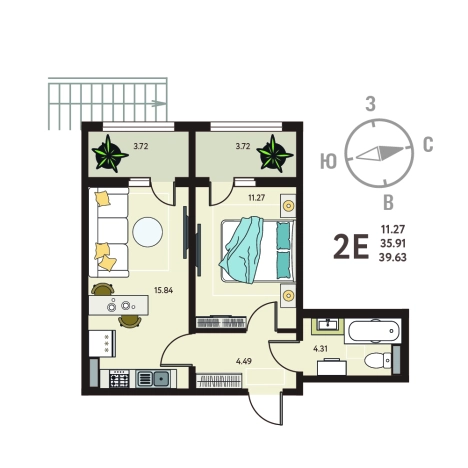 Купить квартиру в ЖК Зеленый Квартал Бабяково в Воронежской области. Вариант № 119054, 0, площадь -  квм, цена 4577265 рублей