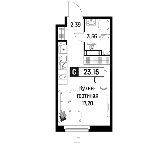 . Вариант № 6867109, 0, площадь - 23.15 квм, цена 4434130 рублей