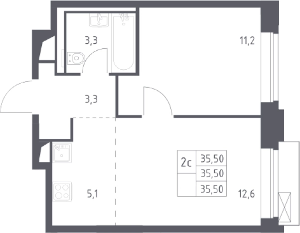 . Вариант № 3566290, 0, площадь - 35.5 квм, цена 15144442 рублей