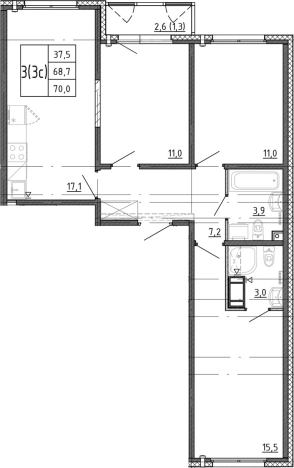 Купить многокомнатную квартиру в ЖК Ручьи 2 в Санкт-Петербурге. Вариант № 7604141, 0, площадь -  квм, цена 15407770 рублей