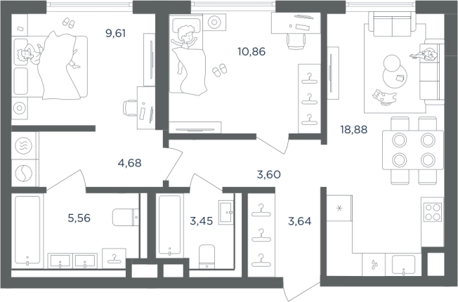 Купить двухкомнатную квартиру в районе Печатники в Москве. Вариант № 161214, 0, площадь -  квм, цена 24967976 рублей