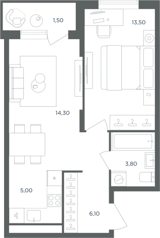 Купить двухкомнатную квартиру в новостройках в Одинцове. Вариант № 7688753, 0, площадь -  квм, цена 8784051 рублей