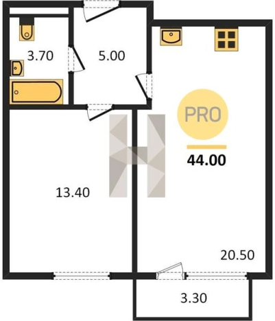 Купить однокомнатную квартиру в ЖК Холмогоровский 4 в Ижевске. Вариант № 68080, 0, площадь -  квм, цена 3745560 рублей