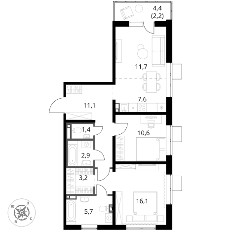 Купить трехкомнатную квартиру у метро Битца в Московской области. Вариант № 9949537, 0, площадь - квм, цена 18480250 рублей