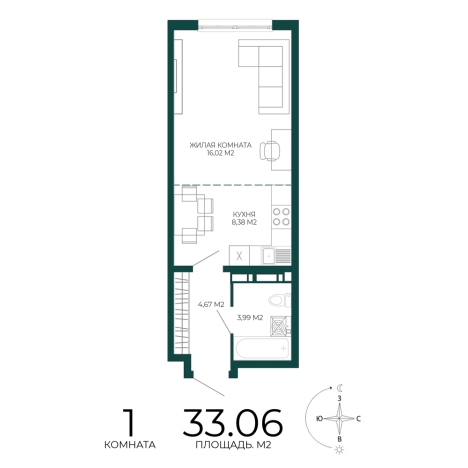 Купить однокомнатную квартиру в Микрорайоне Пенза-2, Железнодорожный район в Пензе. Вариант № 5388352, 0, площадь -  квм, цена 3041520 рублей