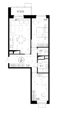 Купить двухкомнатную квартиру в Одинцове. Вариант № 127934, 0, площадь -  квм, цена 13553000 рублей