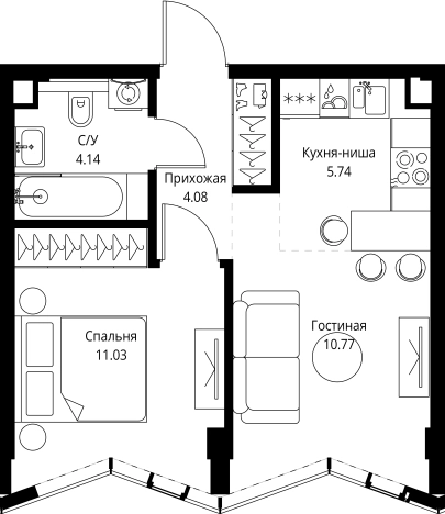 . Вариант № 10613436, 0, площадь - 35.76 квм, цена 25700712 рублей