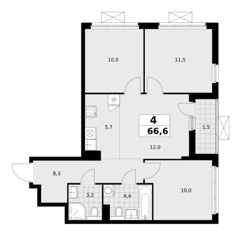 Купить четырехкомнатную квартиру у метро Потапово в Москве. Вариант № 140939, 0, площадь -  квм, цена 20822490 рублей