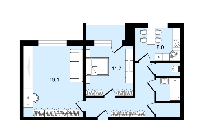 Купить двухкомнатную квартиру на улице 9 Января в Воронеже. Вариант № 25154, 20, площадь -  квм, цена 5150000 рублей