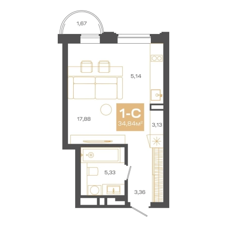 . Вариант № 9960111, 0, площадь - 34.84 квм, цена 8488000 рублей
