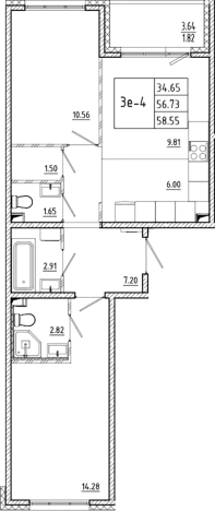 Купить трехкомнатную квартиру в ЖК ЛесART в Ленинградской области. Вариант № 6854906, 0, площадь -  квм, цена 12131560 рублей