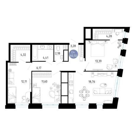 Купить трехкомнатную квартиру на улице Окский проезд в Рязани. Вариант № 151048, 0, площадь -  квм, цена 10221085 рублей