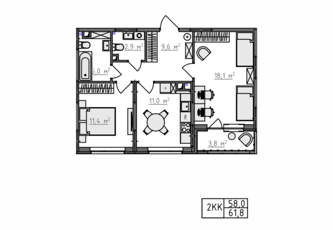 Купить двухкомнатную квартиру в новостройках в ЖК Квартал Новаторов в Владимире. Вариант № 130661, 3, площадь -  квм, цена 6409300 рублей
