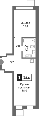 . Вариант № 111985, 0, площадь - 38.6 квм, цена 6406179 рублей