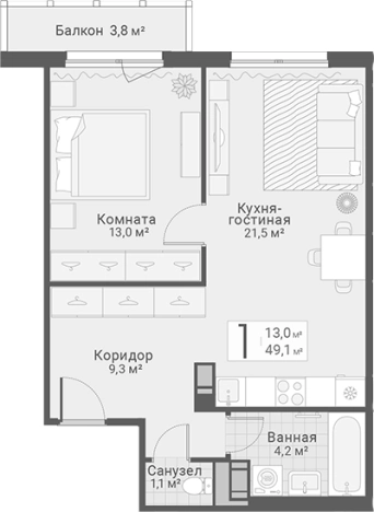 Купить однокомнатную квартиру в ЖК Руднева, 15 в Санкт-Петербурге. Вариант № 7603636, 0, площадь -  квм, цена 13350000 рублей