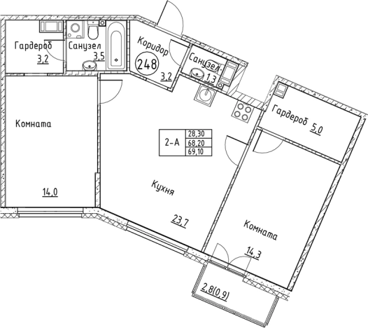 . Вариант № 6829863, 0, площадь - 68.2 квм, цена 13813090 рублей