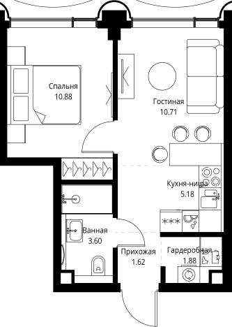 . Вариант № 162030, 0, площадь - 33.87 квм, цена 27709047 рублей