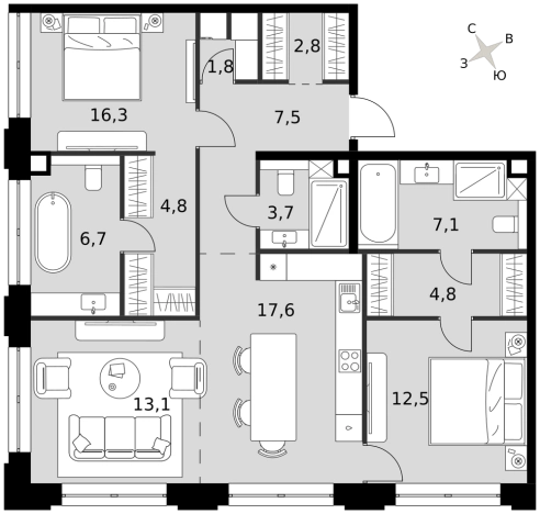 Купить трехкомнатную квартиру в новостройках у метро Хорошево в Москве. Вариант № 9621160, 0, площадь -  квм, цена 138941100 рублей
