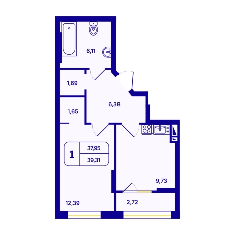 . Вариант № 10056612, 0, площадь - 39.31 квм, цена 6550000 рублей