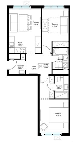 . Вариант № 5833782, 0, площадь - 60.8 квм, цена 13302493 рублей