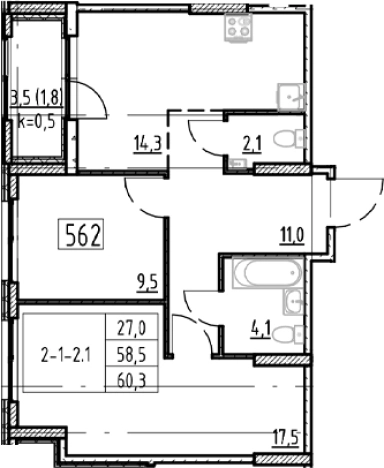 Купить двухкомнатную квартиру у метро Девяткино в Ленинградской области. Вариант № 8780352, 0, площадь -  квм, цена 11810612 рублей