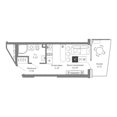 . Вариант № 155845, 0, площадь - 27.38 квм, цена 11772364 рублей