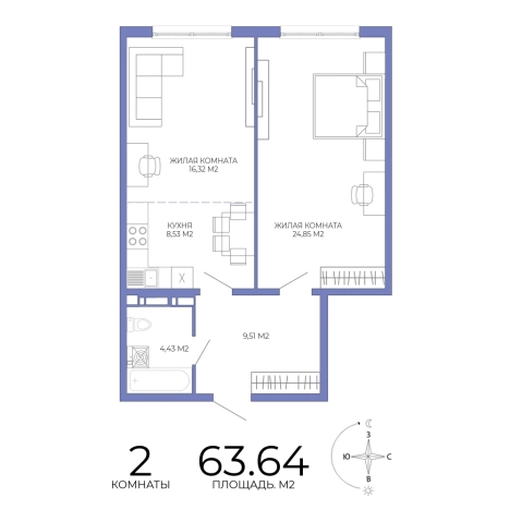 Купить двухкомнатную квартиру на улице Побочинская в Пензе. Вариант № 127084, 0, площадь -  квм, цена 5536680 рублей