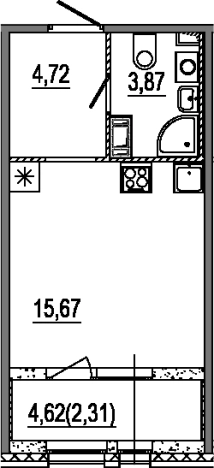. Вариант № 6641209, 0, площадь - 24.26 квм, цена 10760850 рублей