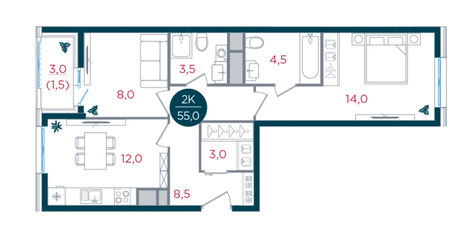 Купить двухкомнатную квартиру в ЖК Кантемировский в Москве. Вариант № 8923912, 0, площадь -  квм, цена 19968375 рублей