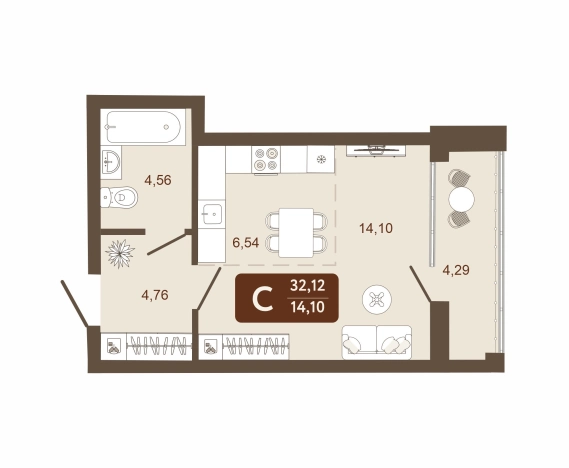 Купить Студию в Кемерове. Вариант № 161603, 0, площадь -  квм, цена 4882240 рублей