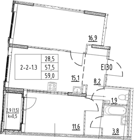 Купить двухкомнатную квартиру у метро Девяткино в Ленинградской области. Вариант № 8780177, 0, площадь -  квм, цена 11834447 рублей