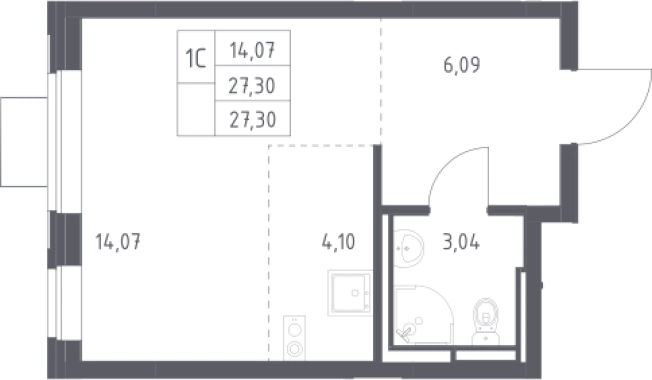 . Вариант № 2640637, 0, площадь - 27.3 квм, цена 6490740 рублей