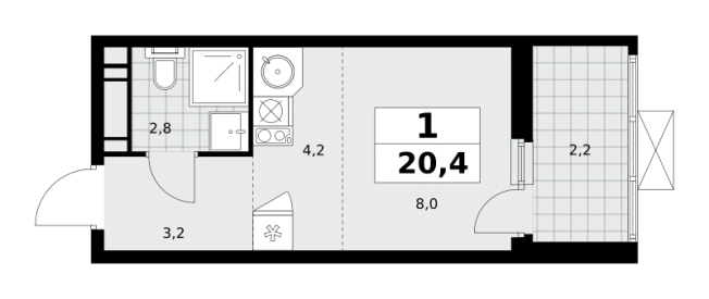 Купить однокомнатную квартиру у метро Потапово в Москве. Вариант № 1006930, 0, площадь -  квм, цена 9002724 рублей