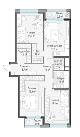 Купить трехкомнатную квартиру у метро Филатов луг в Москве. Вариант № 134656, 0, площадь -  квм, цена 22780000 рублей