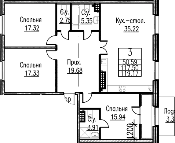 Купить многокомнатную квартиру в новостройках на улице Петровский проспект в Санкт-Петербурге. Вариант № 110695, 0, площадь -  квм, цена 75887400 рублей