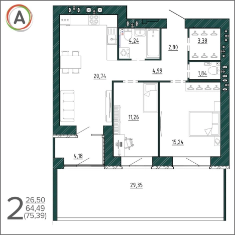 Купить двухкомнатную квартиру на улице Шестакова в Калужской области. Вариант № 77858, 0, площадь - квм, цена 7999000 рублей