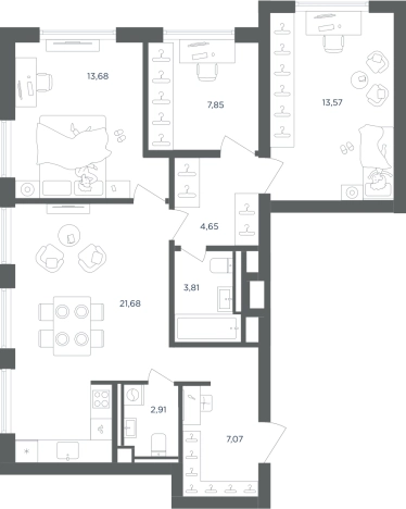 Купить трехкомнатную квартиру у метро Печатники в Москве. Вариант № 2751637, 0, площадь -  квм, цена 32299468 рублей