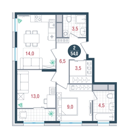 Купить двухкомнатную квартиру в ЖК Кантемировский в Москве. Вариант № 8924036, 0, площадь -  квм, цена 19142738 рублей