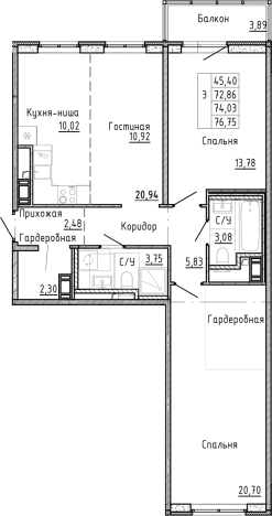 Купить трехкомнатную квартиру в новостройках у метро Проспект Просвещения в Санкт-Петербурге. Вариант № 8164019, 0, площадь -  квм, цена 17137945 рублей