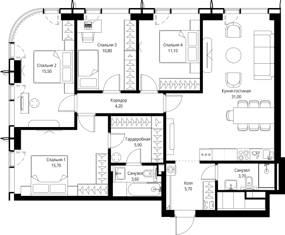 Купить четырехкомнатную квартиру в ЖК City Bay в Москве. Вариант № 161489, 0, площадь -  квм, цена 38485336 рублей
