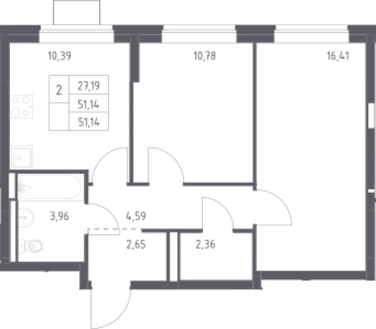 . Вариант № 111801, 0, площадь - 51.14 квм, цена 10096919 рублей