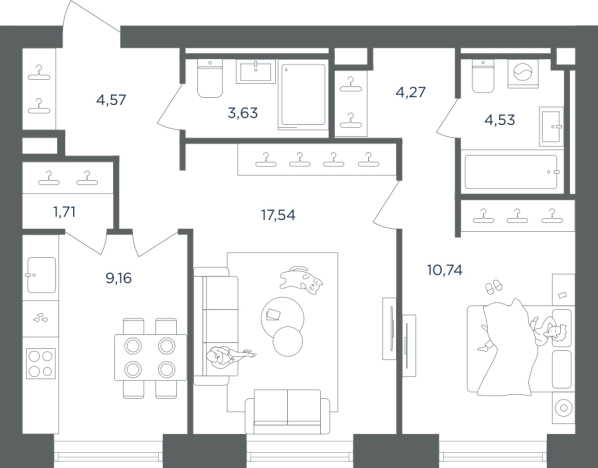 Купить квартиру у метро Печатники в Москве. Вариант № 7645687, 0, площадь - квм, цена 23844097 рублей