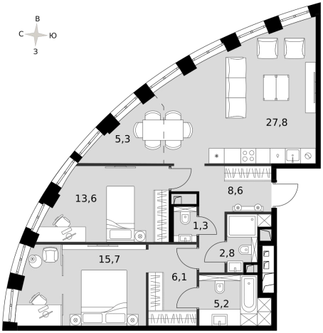 Купить трехкомнатную квартиру у метро Хорошево в Москве. Вариант № 9502180, 0, площадь -  квм, цена 76465410 рублей