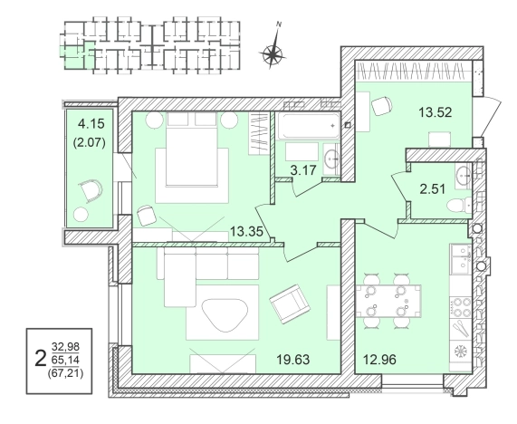. Вариант № 1165462, 0, площадь - 67.21 квм, цена 7729150 рублей