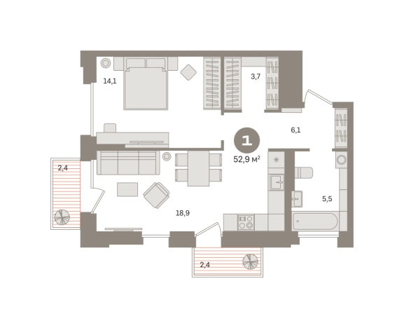 . Вариант № 8874973, 0, площадь - 52.94 квм, цена 18360000 рублей