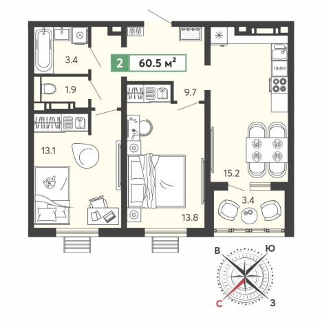 . Вариант № 783459, 0, площадь - 60.5 квм, цена 4833360 рублей