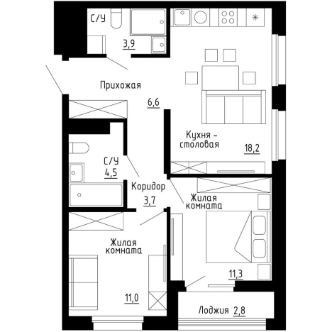 Купить двухкомнатную квартиру в ЖК "7Я" в Владивостоке. Вариант № 9768223, 0, площадь -  квм, цена 14241000 рублей
