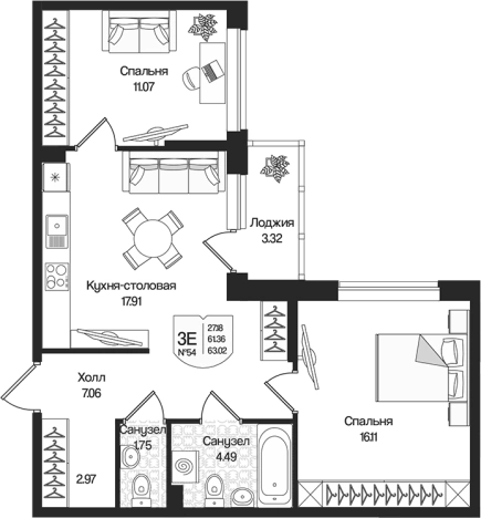 Купить трехкомнатную квартиру у метро Парнас в Ленинградской области. Вариант № 7261460, 0, площадь -  квм, цена 13905183 рублей