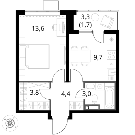 Купить однокомнатную квартиру у метро Битца в Видном. Вариант № 9949546, 0, площадь -  квм, цена 12463660 рублей
